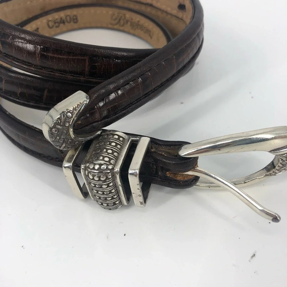 Brighton leather and silver thin belt. large 34 - Picture 1 of 4
